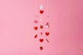 Valentine day decoration with hanging hearts and gifts Royalty Free Stock Photo