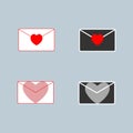 Valentine day flat minimalistic heart envelope icon set Royalty Free Stock Photo