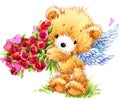 Valentine day. Funny teddy bear and red heart. Royalty Free Stock Photo