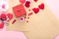 Valentine Day gift box with red hearts and roses on letter envelope Royalty Free Stock Photo