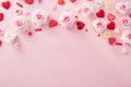 Valentine Day With Red Hearts And Roses On Pink Background