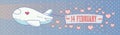 Valentine Day Gift Card Holiday Love Plane In Sky With Banner
