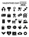 Valentine day glyph icon set, romance symbols collection, vector sketches, logo illustrations, love signs solid Royalty Free Stock Photo