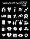 Valentine day glyph icon set, romance symbols collection, vector sketches, logo illustrations, love signs solid Royalty Free Stock Photo