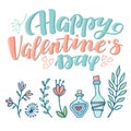 Valentine day greeting card with love potions Royalty Free Stock Photo