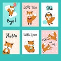 Love foxes greeting cards vector template set