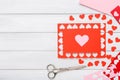 Valentine day handmade scrapbooking background, cut and paste hearts card Royalty Free Stock Photo