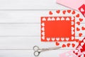 Valentine day handmade scrapbooking background, cut and paste hearts card Royalty Free Stock Photo