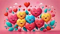 Valentine day heart love balloon pink smiling face bouquet