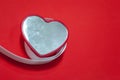 Valentine Day Heart on Red Background with White Ribbon