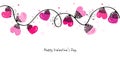 Valentine Day hearts vector border and greeting card Royalty Free Stock Photo