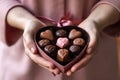 hands holding different chocolates in a box . AI Generated Royalty Free Stock Photo