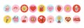 Valentine day icons. Round stickers. Daisy and heart with faces. Comic retro set romantic holiday. Hippie love. 70s and 80s cute Royalty Free Stock Photo