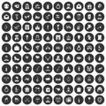 100 valentine day icons set black circle Royalty Free Stock Photo