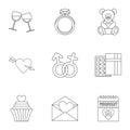 Valentine day icons set, outline style Royalty Free Stock Photo