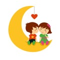 Valentine day kiss on the moon