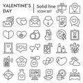 Valentine day line icon set. Love and winter holiday signs collection, sketches, logo illustrations, web symbols Royalty Free Stock Photo