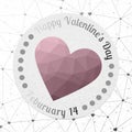 Valentine Day Logo. Geometric heart on grey mesh.