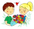 Valentine day love beautiful. Heart. Cute design card for Happy Valentine`s Day. Girl and boy couple. Vector Royalty Free Stock Photo