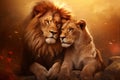 Valentine Day Love Lion and Lioness. Generative AI