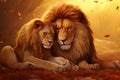 Valentine Day Love Lion and Lioness. Generative AI