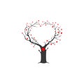 Valentine Day love-tree - hand drawn illustration. Love tree with heart leaves - Vector Royalty Free Stock Photo