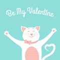 Valentine day card template cute smiling cat love