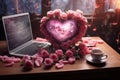 Valentine Day online holiday remote celebration, stay home vocation, Valentine's Day party online virtual