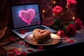 Valentine Day online holiday remote celebration, stay home vocation, Valentine's Day party online virtual