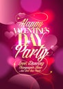 Valentine day party design with pink bokeh hearts. Royalty Free Stock Photo