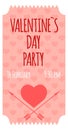 Valentine day party entrance card in retro ticket style
