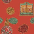 Valentine Day Perfume vintage seamless pattern