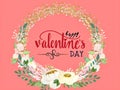 Valentine day pink background  with golden elements  red heart and holiday happy wishes textt wishes love quotes text copy space Royalty Free Stock Photo