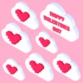 Valentine day pixel concept. 3d Gifts for boyfriend and girlfriend, wife and husband Royalty Free Stock Photo