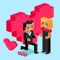 Valentine day pixel. Proposal for marriage at Valentines day. 3d gifts for wife and husband Royalty Free Stock Photo