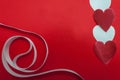 Valentine Day Heart on Red Background with White Ribbon