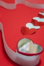 Valentine Day Heart on Red Background with White Ribbon