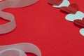Valentine Day Heart on Red Background with White Ribbon
