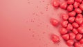 Valentine day red hearts with confetti on pink backdrop. 3d render illustration. Royalty Free Stock Photo