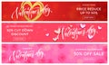 Valentine Day sale banners design template. Vector golden glitter heart on pink flowers background for Valentines fashion sale sho Royalty Free Stock Photo