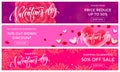 Valentine Day sale banners design template. Vector red heart on pink flowers background for Valentines fashion shopping season sal Royalty Free Stock Photo