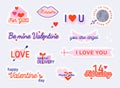 Valentine day stickers and elements. Love concept. Illustrations for social network web design mobile messages social media