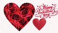 Valentine day symbol red roses heart symbol on white and red background with valentine day greeting card text wishes with gold con Royalty Free Stock Photo