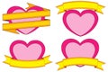 Valentine day themed colorful stickers, hearts and ribbons with place for text.