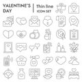 Valentine day thin line icon set. Love and winter holiday signs collection, sketches, logo illustrations, web symbols Royalty Free Stock Photo