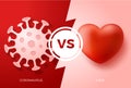 Valentine day vs coronavirus concept. love heart versus virus. protection covid sign vector illustration. COVID-19 prevention