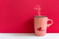 Valentine Day with white cup coffee red heart on the cup, Royalty Free Stock Photo