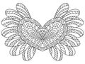 Valentine Day winged heart vector coloring page