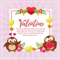 Valentine decoration square text with owl couple Royalty Free Stock Photo