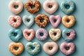 Heart shaped donut pattern. Generative AI